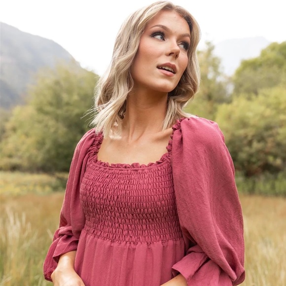 NWT Jovi Lynn Smocked Midi Dress with Pockets - Deep Pink Berry - Picture 2 of 8